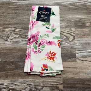 Chaps Home Set of 2 Kitchen Towels White Pink Green Floral Print NWT